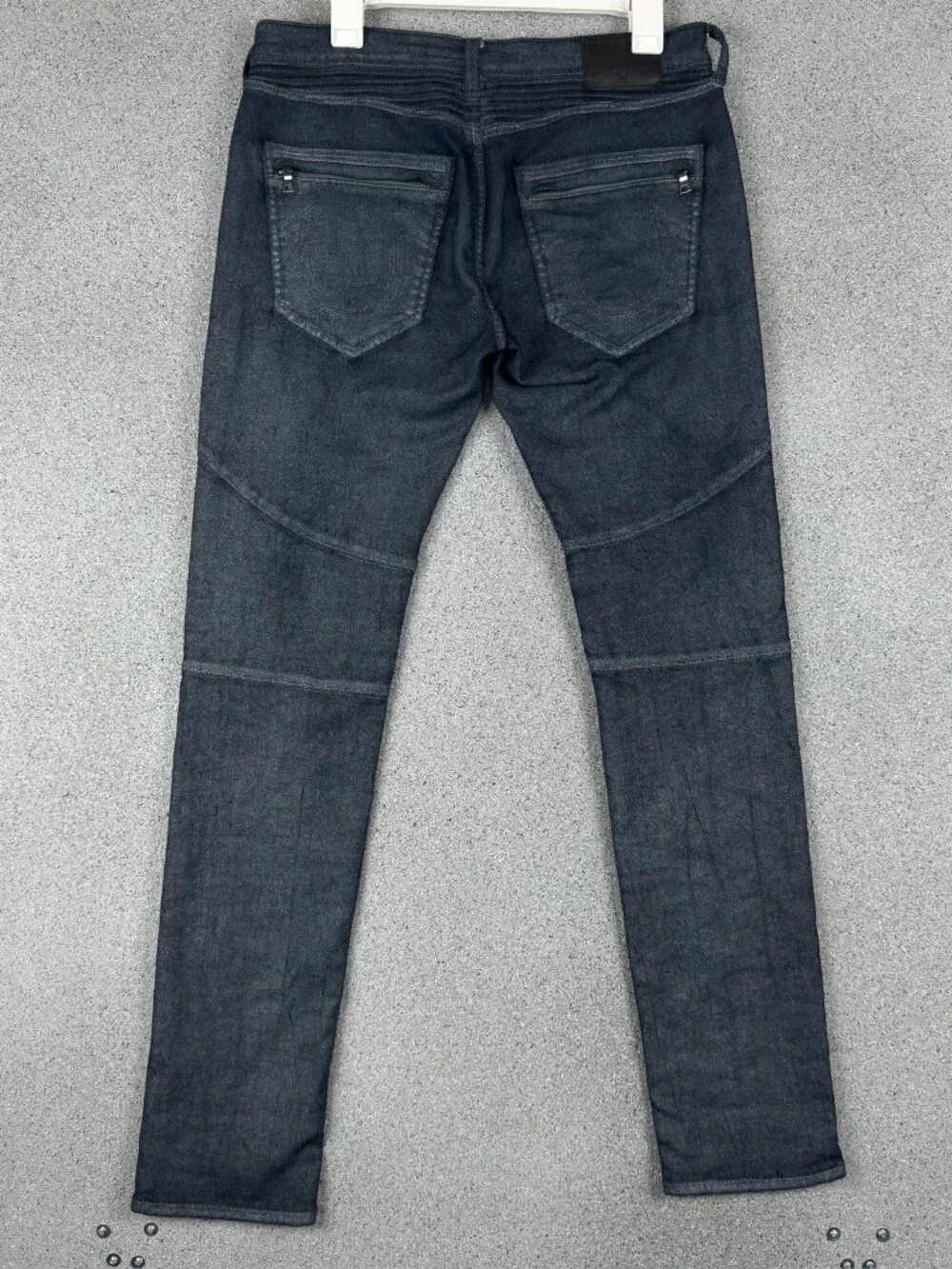 True Religion Rocco Moto Relaxed Skinny Men's W30 Dark Wash Zip Pockets T2534